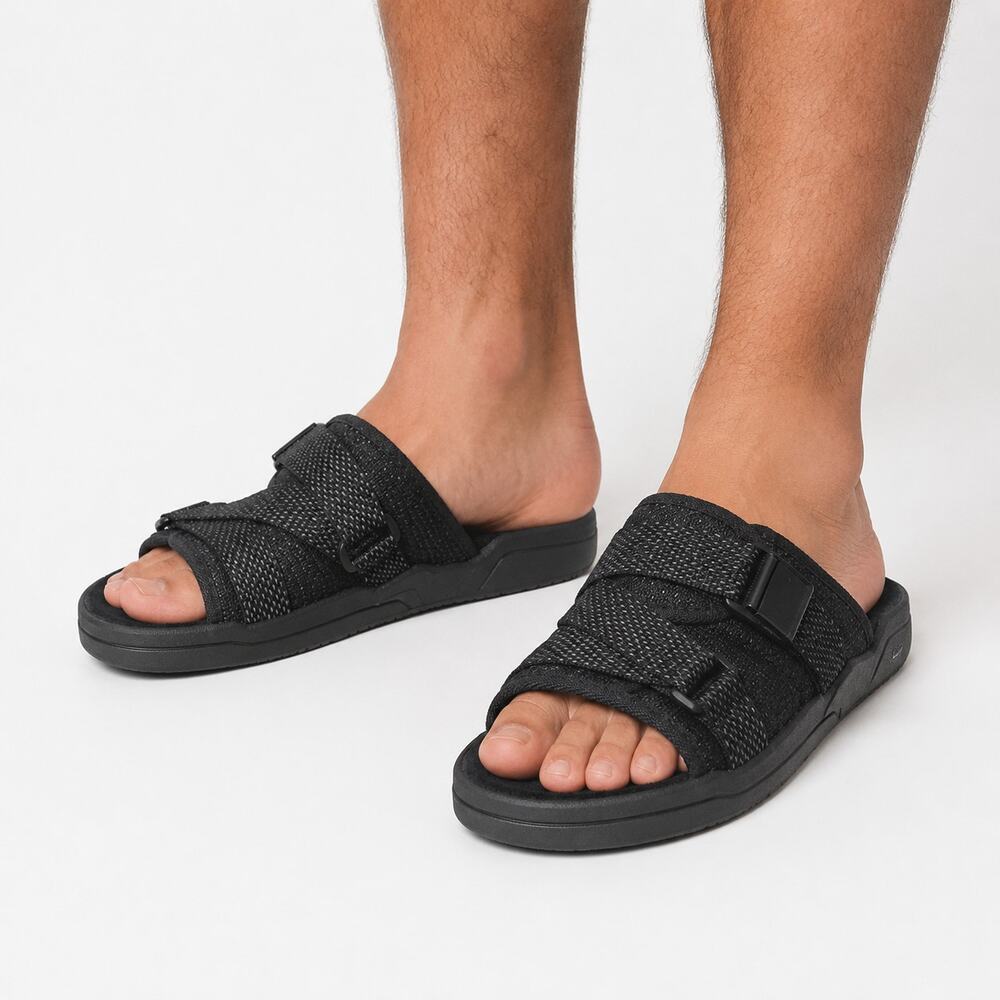 New Draco Black Bandanna Slides Adjustable Sandals Size 5-6